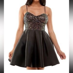 Pear Culture Size 15 Black Sequin Sweetheart Burst Homecoming Cocktail Dress NWT